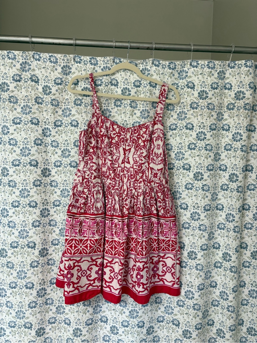 Francesca's Red, pink, and White Patterned Mini Dress